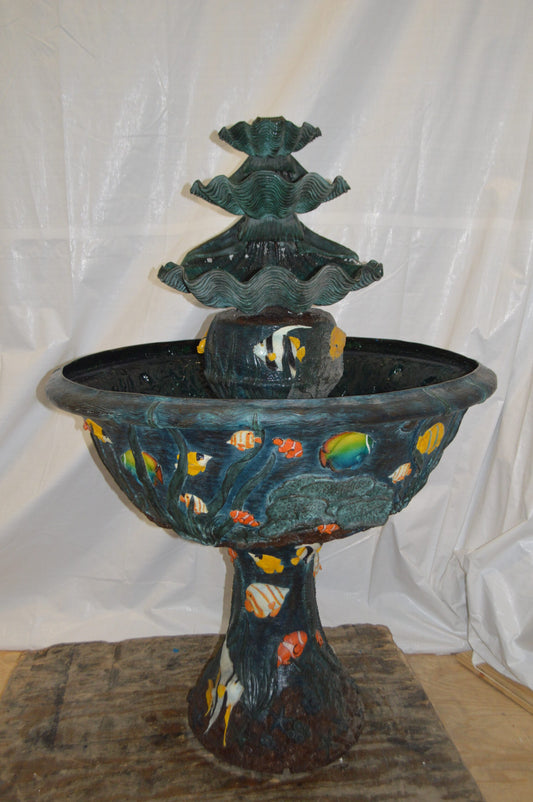 Bawl Bronze Fountain with three steps shells - Size: 43"L x 43"W x 63"H.