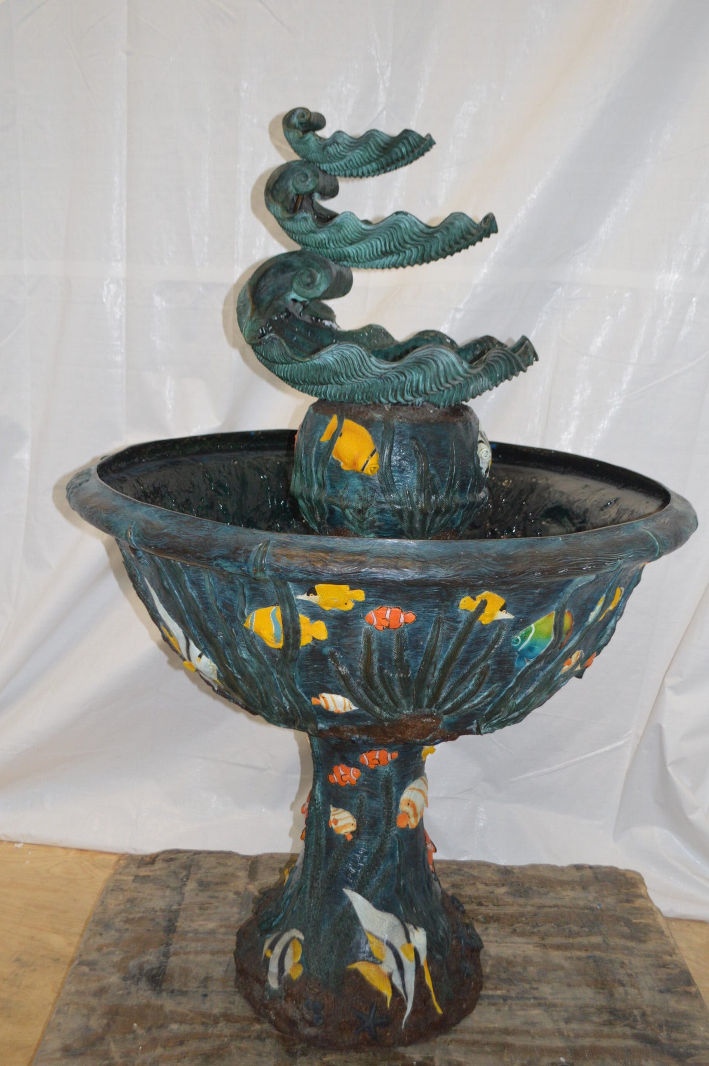 Bawl Bronze Fountain with three steps shells - Size: 43"L x 43"W x 63"H.