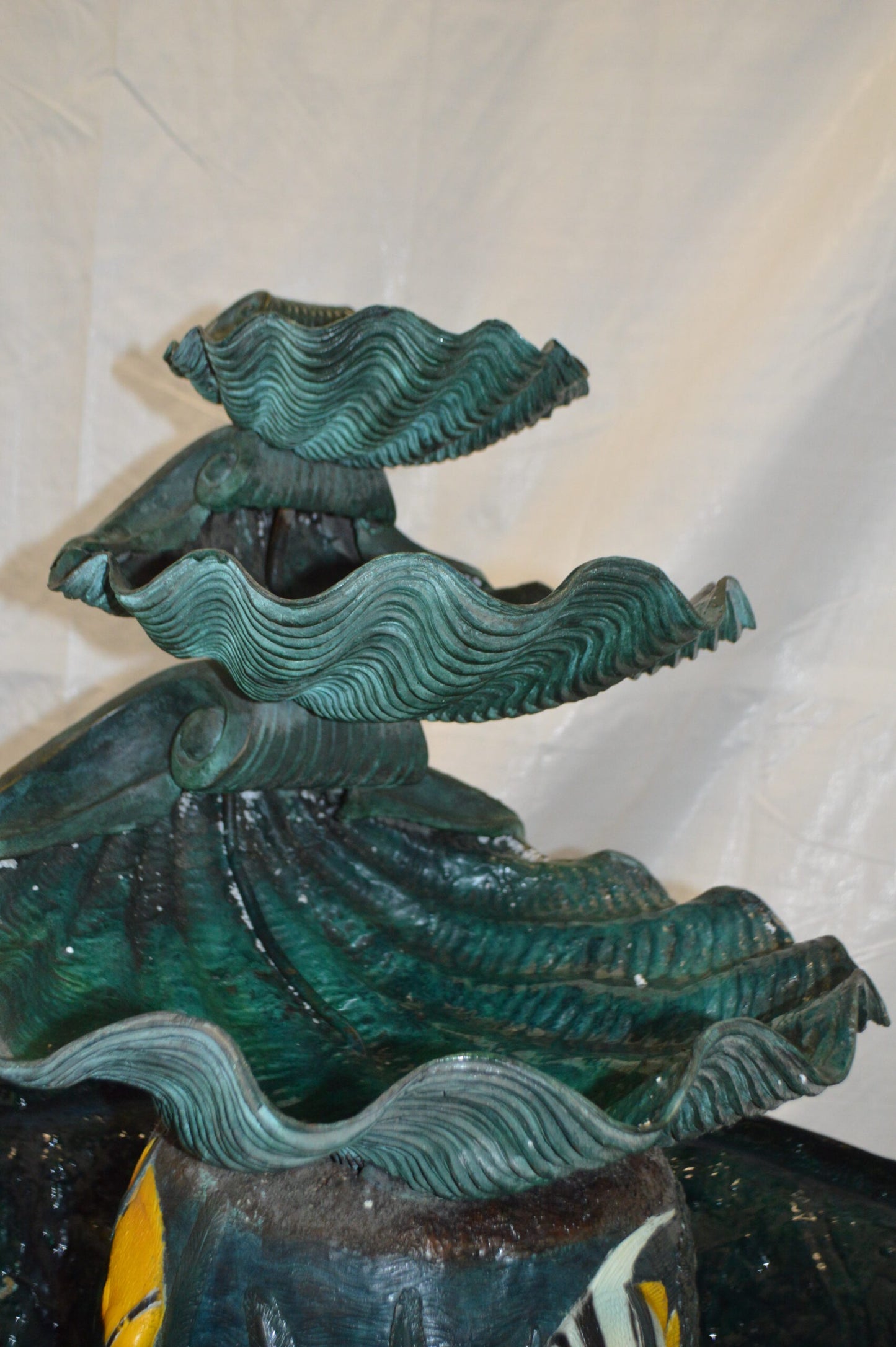 Bawl Bronze Fountain with three steps shells - Size: 43"L x 43"W x 63"H.