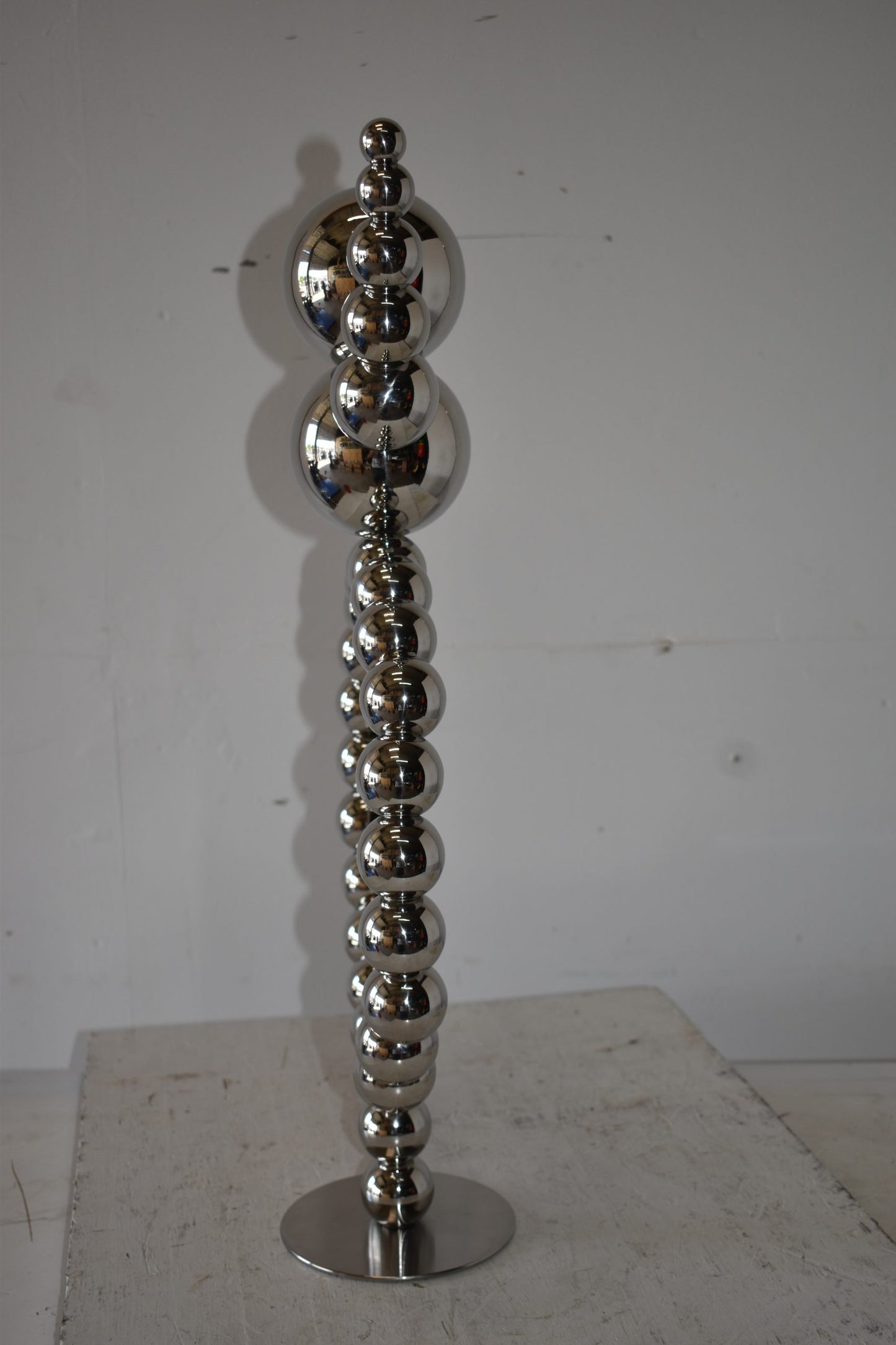 Modern Abstract of a Happy Man Metal Chrome Balls Statue Size: 14" x 6" x 26"H