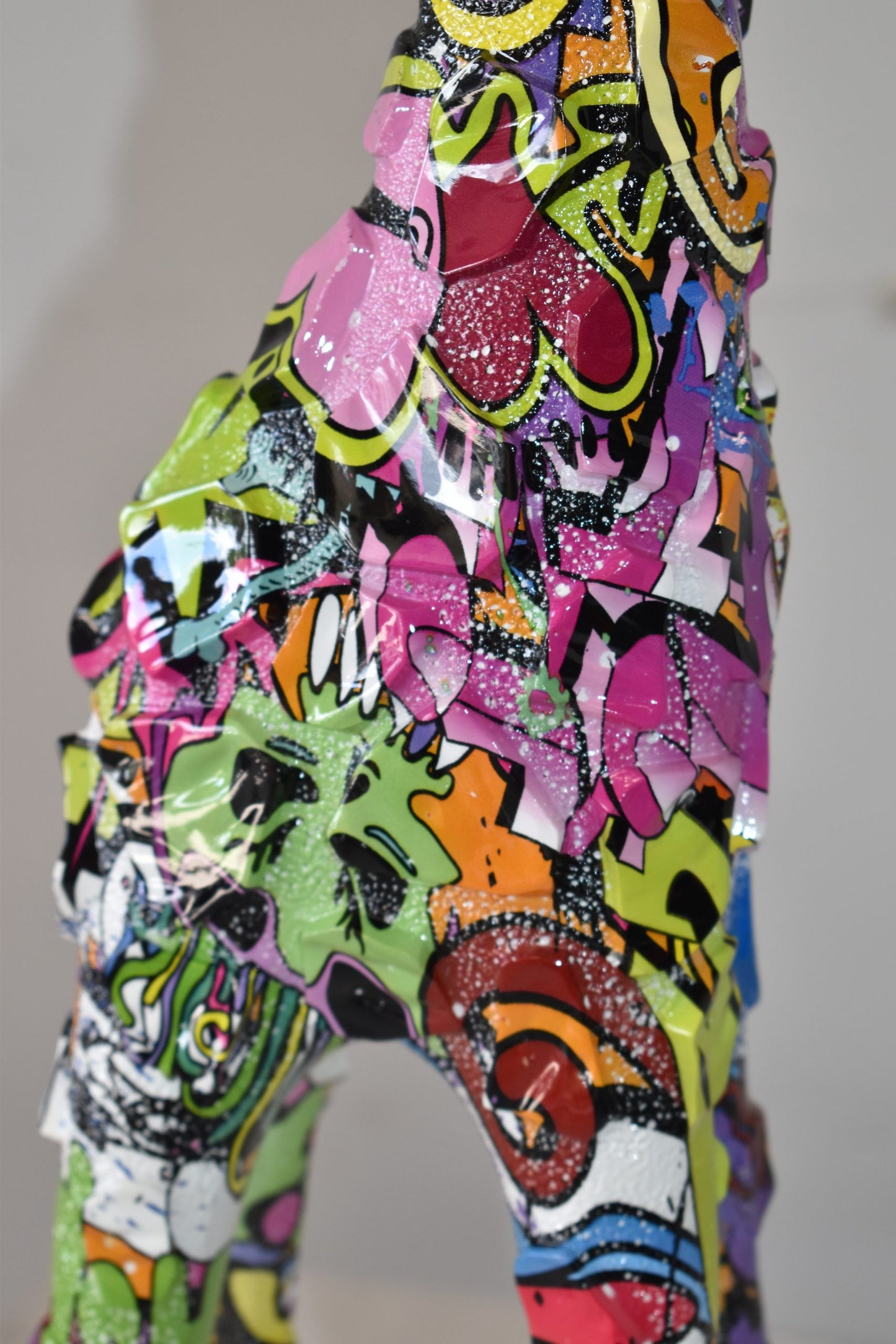 Modern Graffiti Giraffe Statue Made of Resin Size: 4" x 6" x 30"H