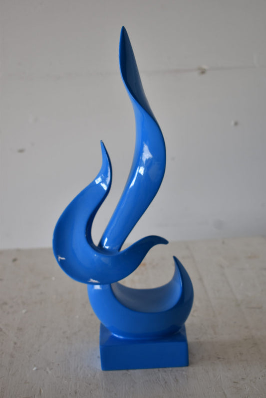 Modern Art Abstract of Fire Blue Resin Statue Size: 8" x 3" x 16"H