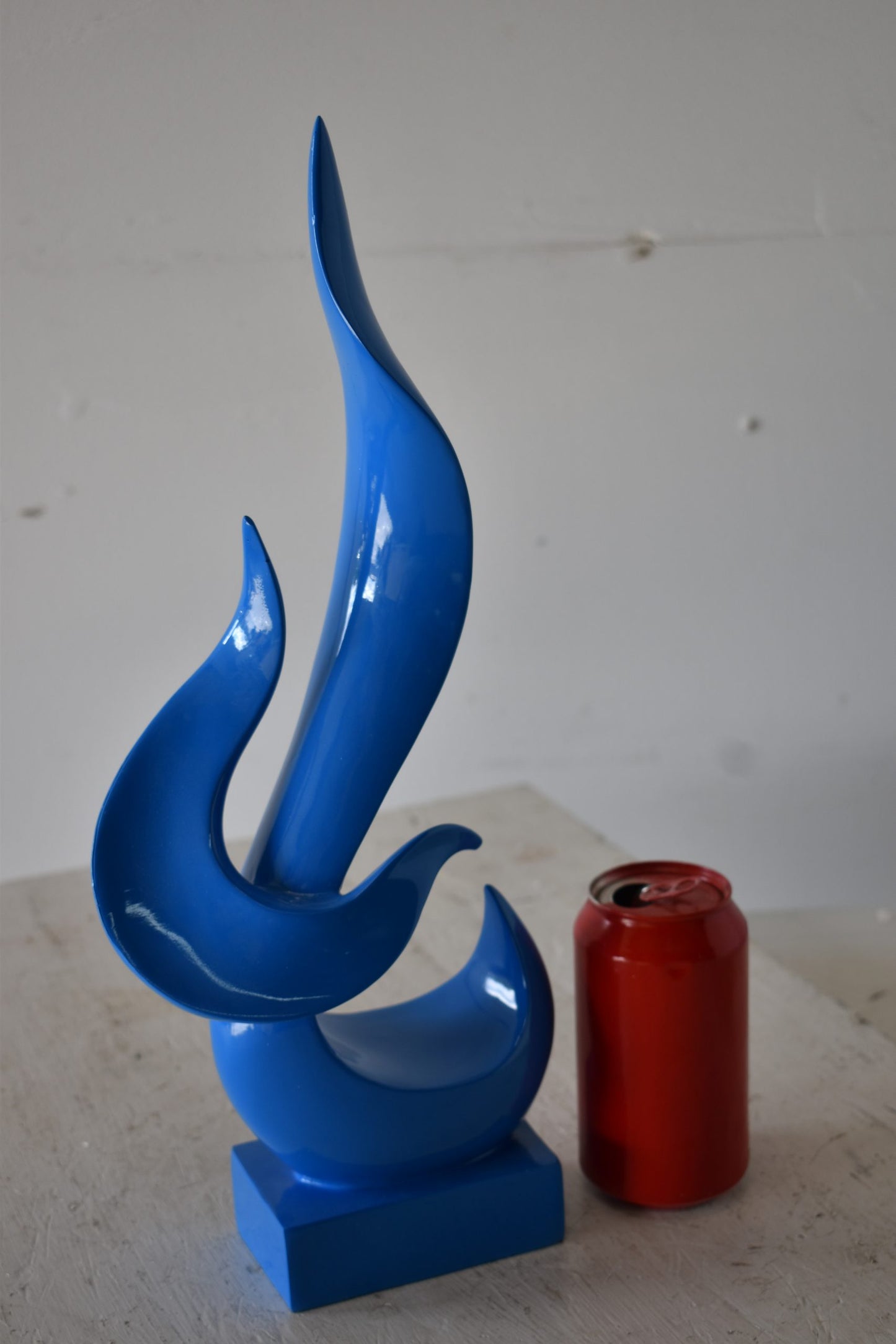 Modern Art Abstract of Fire Blue Resin Statue Size: 8" x 3" x 16"H