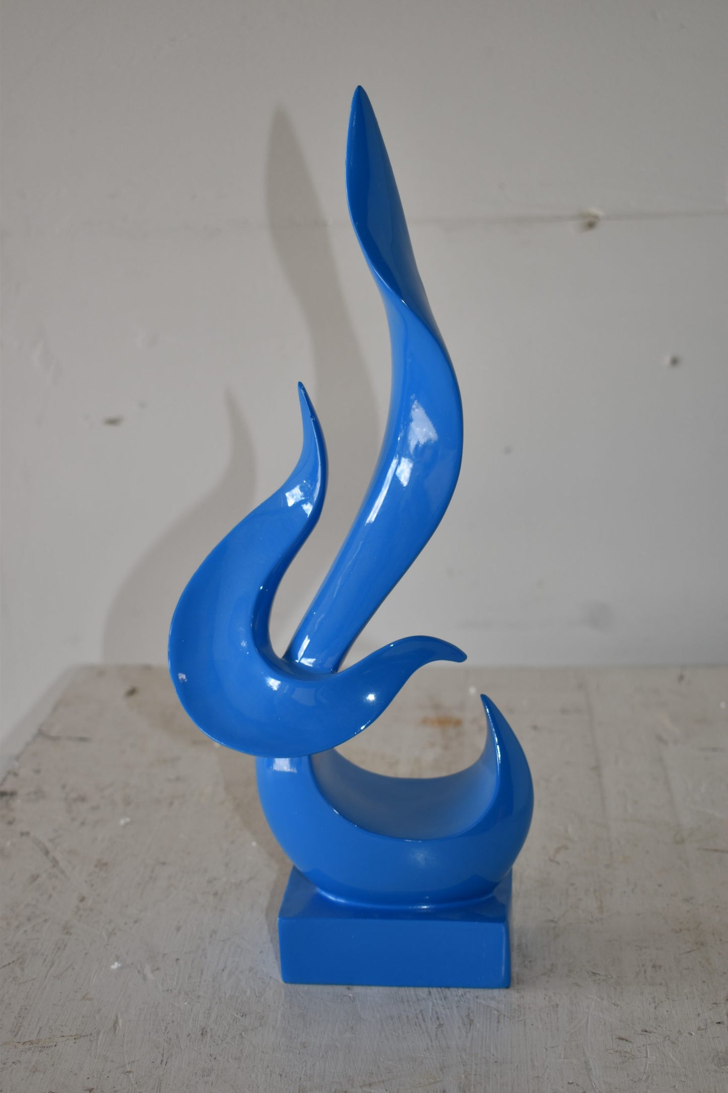 Modern Art Abstract of Fire Blue Resin Statue Size: 8" x 3" x 16"H