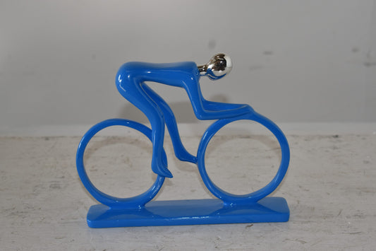 Modern Art Blue Chrome Rider on His Bicycle Resin Statue Size: 8" x 2" x 6"H