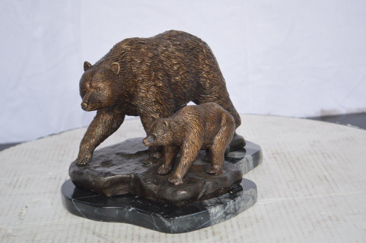 Mother and A Baby Bear Bronze Statue - Size: 11"L x 8"W x 6"H.