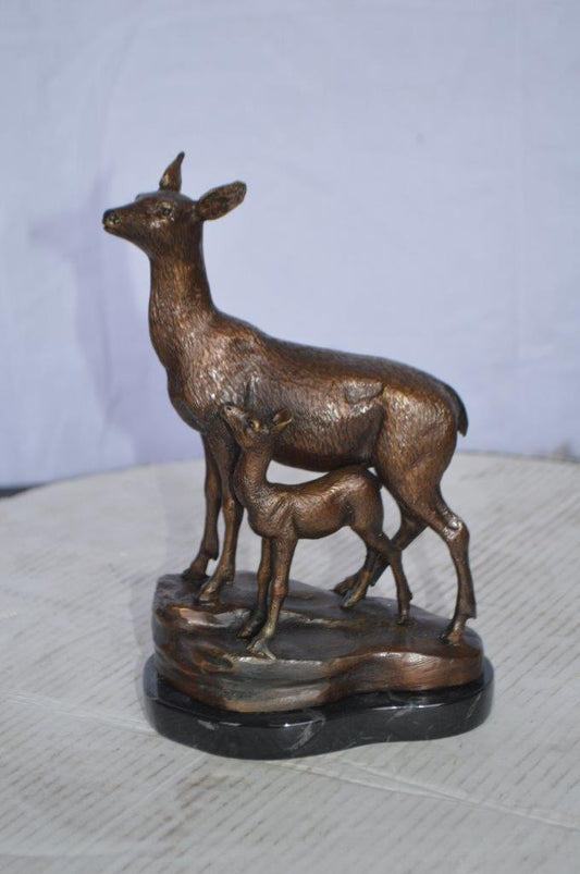 Mother Deer and Her Fawn- Bambi Bronze Statue - Size: 6"L x 4"W x 9"H.