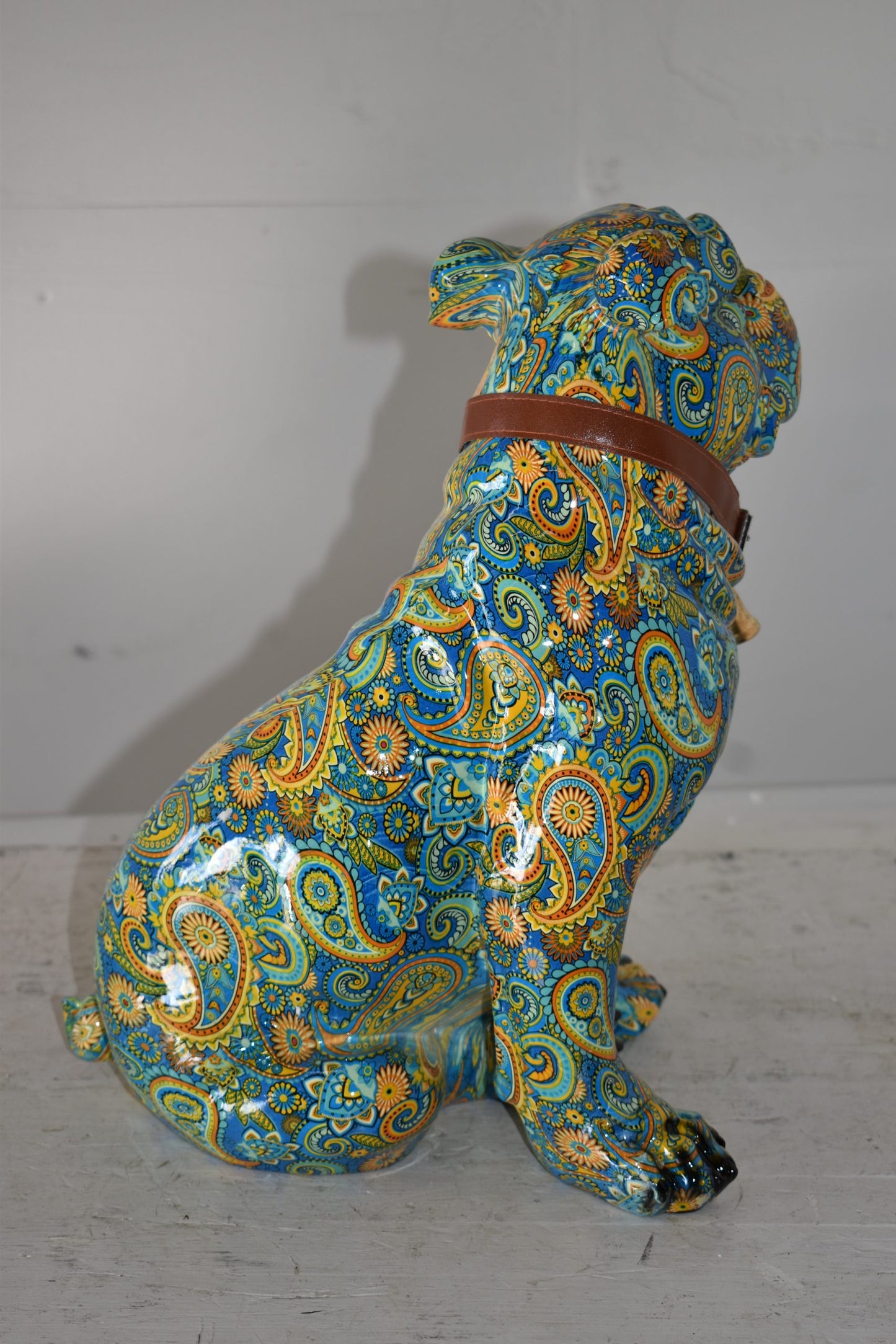 Modern Graffiti Bulldog Statue Made of Resin Size: 13" x 11" x 15"H