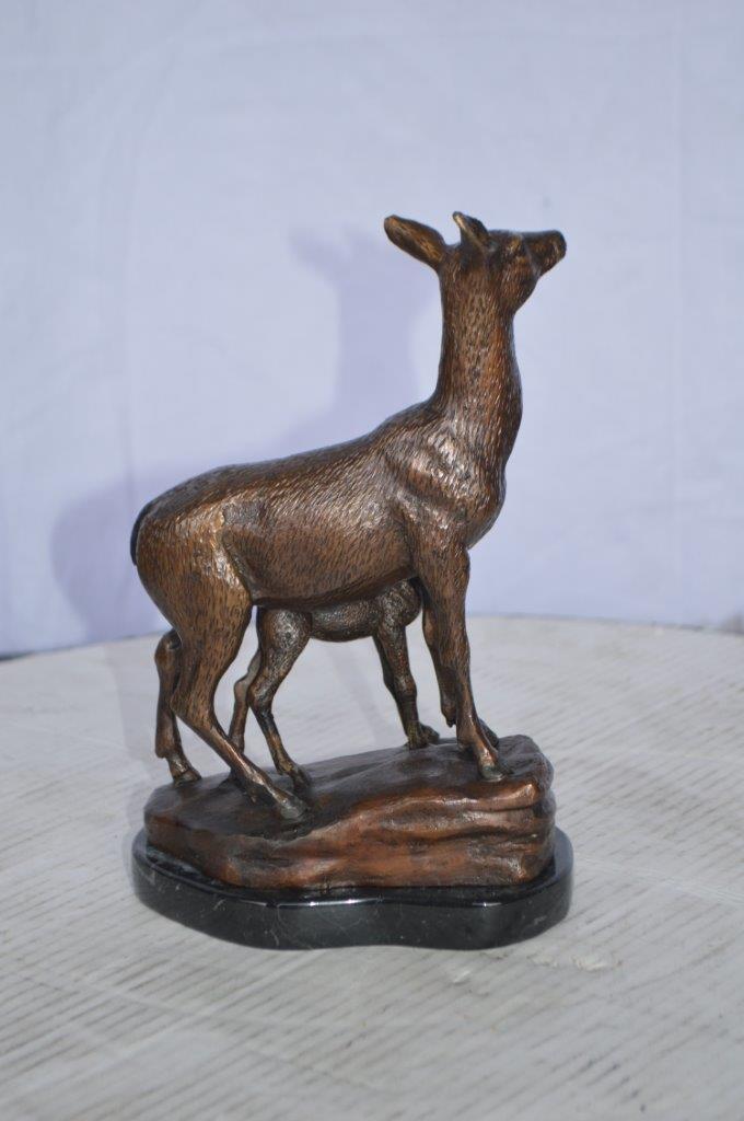 Mother Deer and Her Fawn- Bambi Bronze Statue - Size: 6"L x 4"W x 9"H.
