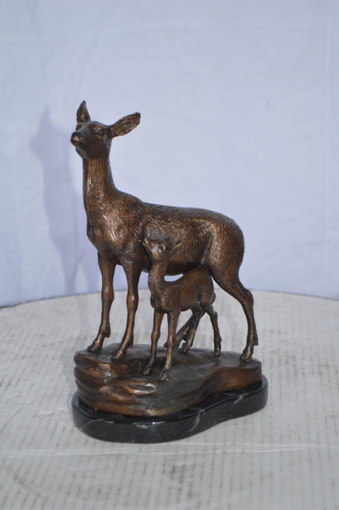 Mother Deer and Her Fawn- Bambi Bronze Statue - Size: 6"L x 4"W x 9"H.