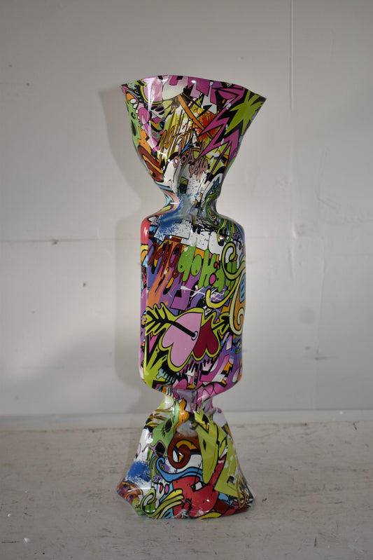 Modern Art of a Large Purple Graffiti Candy Resin Statue Size: 9" x 8" x 24"H