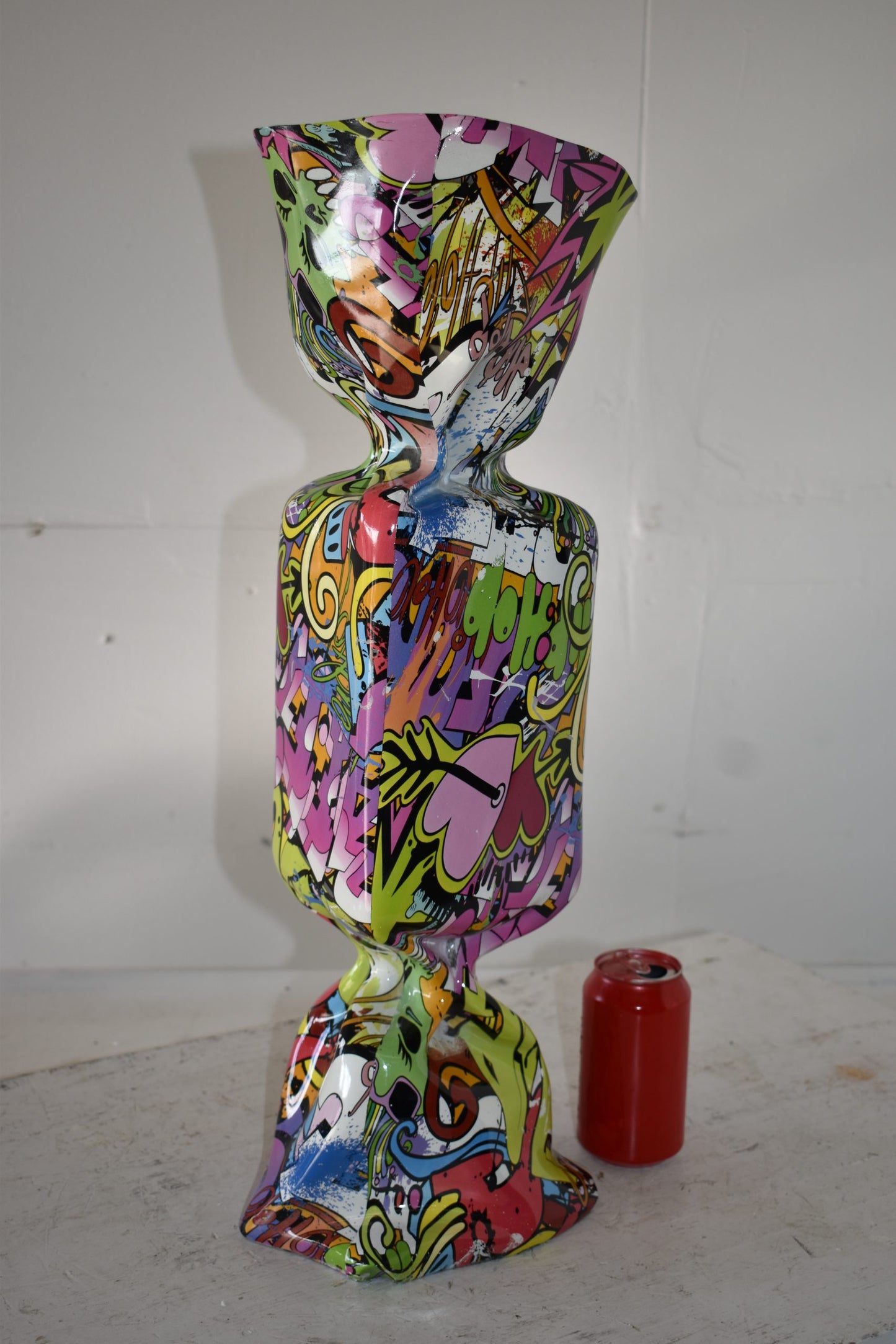 Modern Art of a Large Purple Graffiti Candy Resin Statue Size: 9" x 8" x 24"H