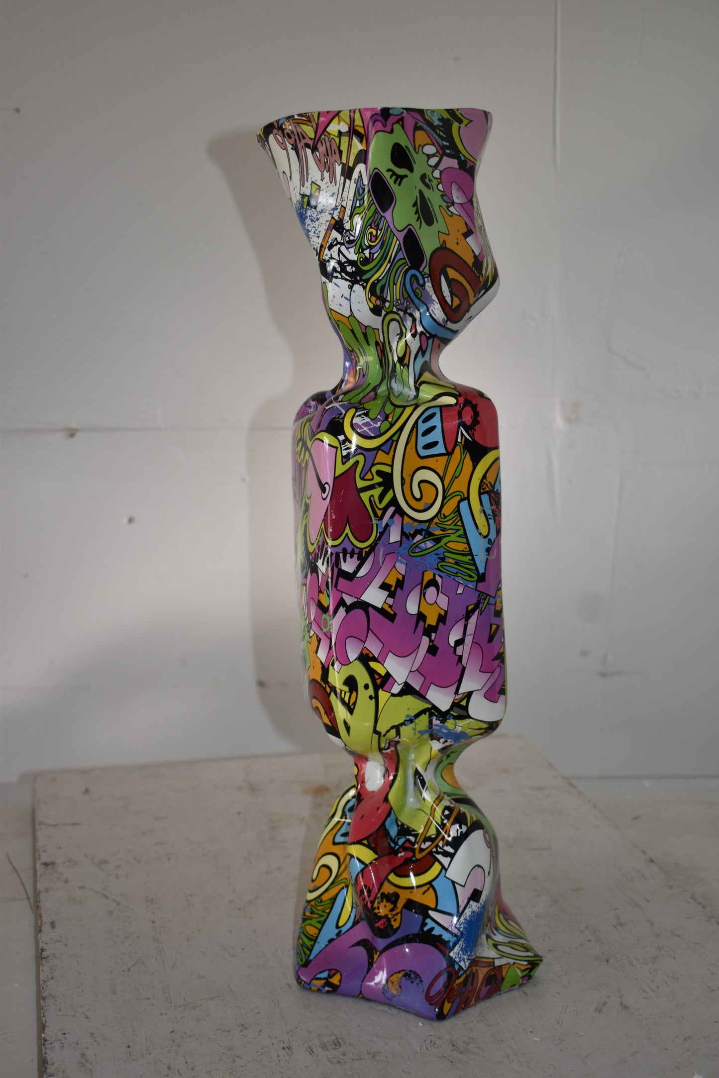 Modern Art of a Large Purple Graffiti Candy Resin Statue Size: 9" x 8" x 24"H