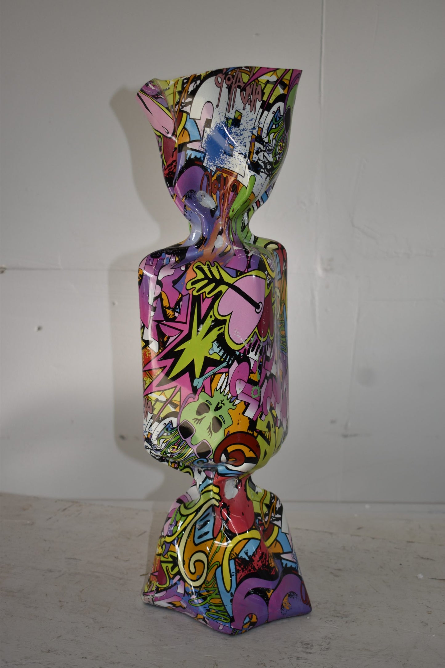 Modern Art of a Large Purple Graffiti Candy Resin Statue Size: 9" x 8" x 24"H