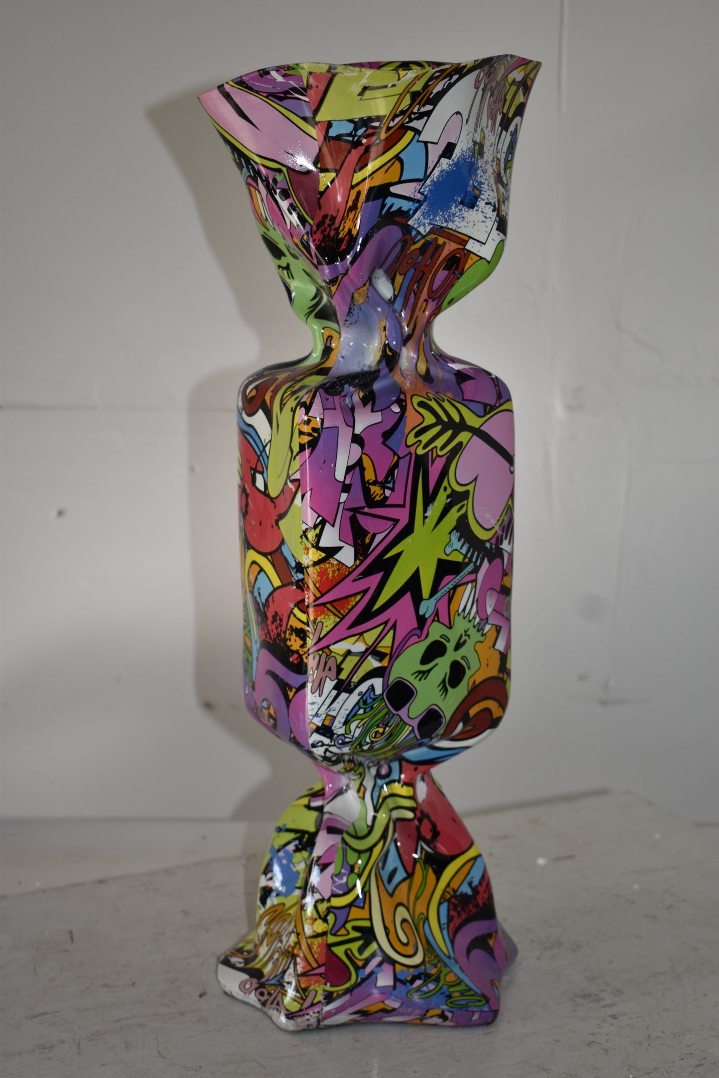 Modern Art of a Large Purple Graffiti Candy Resin Statue Size: 9" x 8" x 24"H