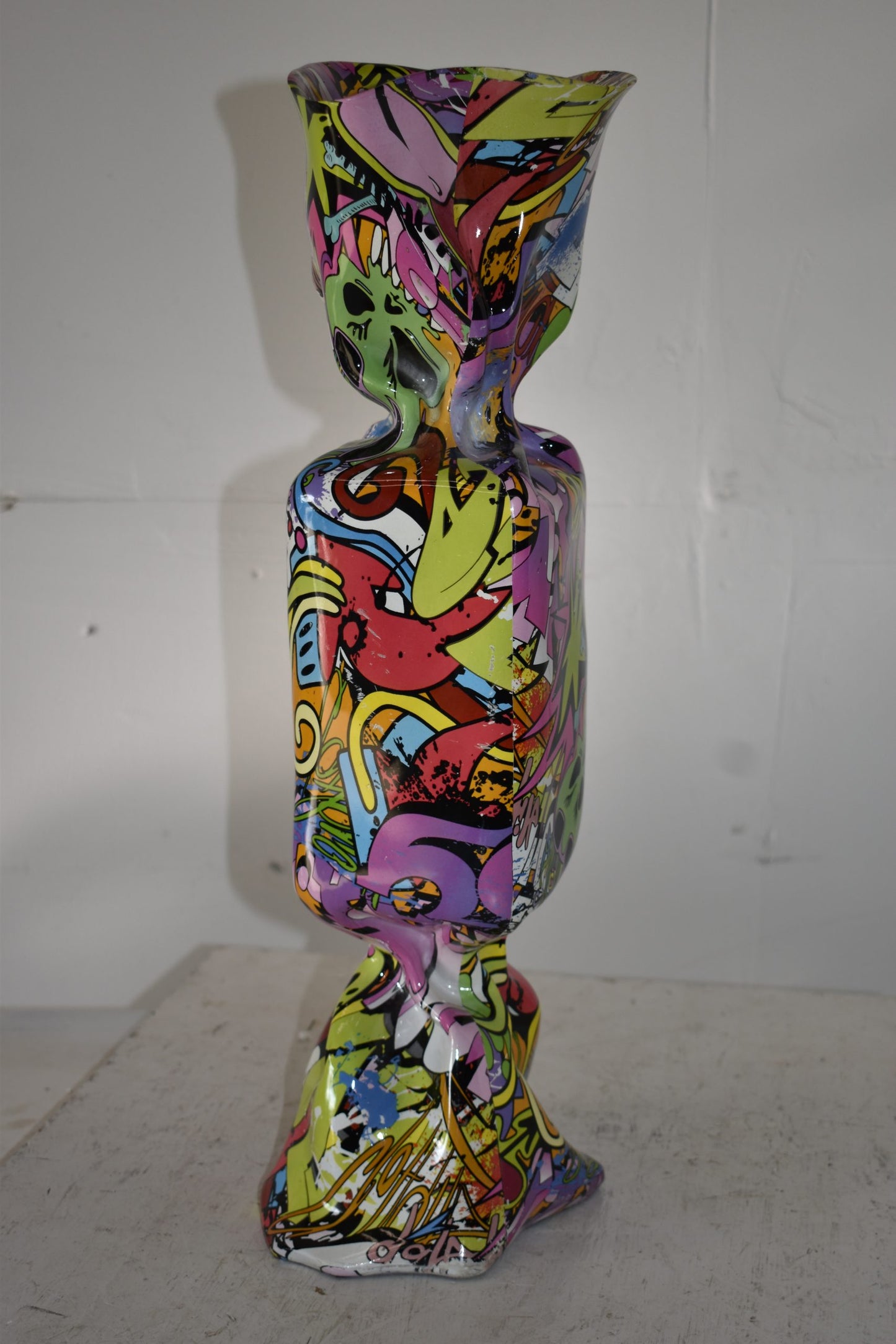 Modern Art of a Large Purple Graffiti Candy Resin Statue Size: 9" x 8" x 24"H