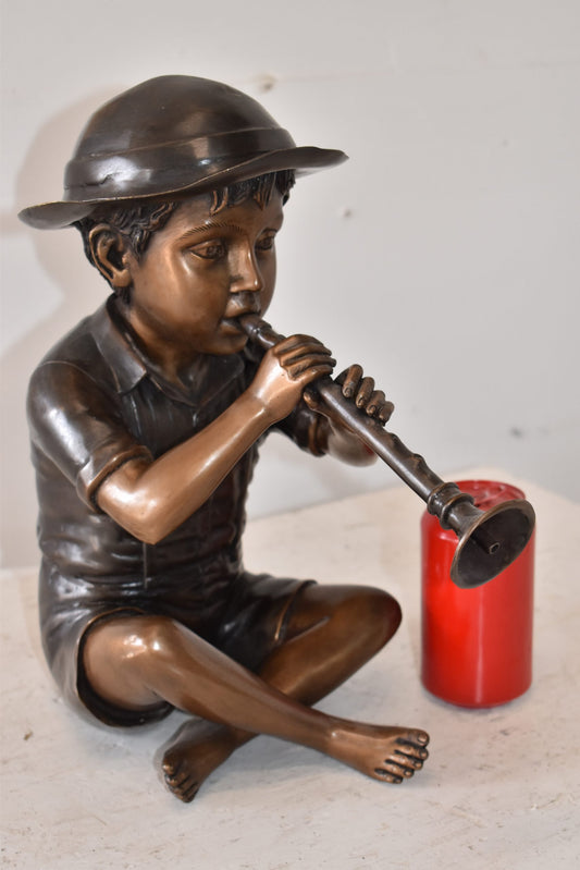 A little Boy Playing his Flute Bronze Fountain Size: 13" x 8" x 15"H