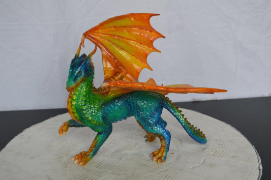 Painted Dragon Bronze Statue -  Size: 16"L x 15"W x 12"H.