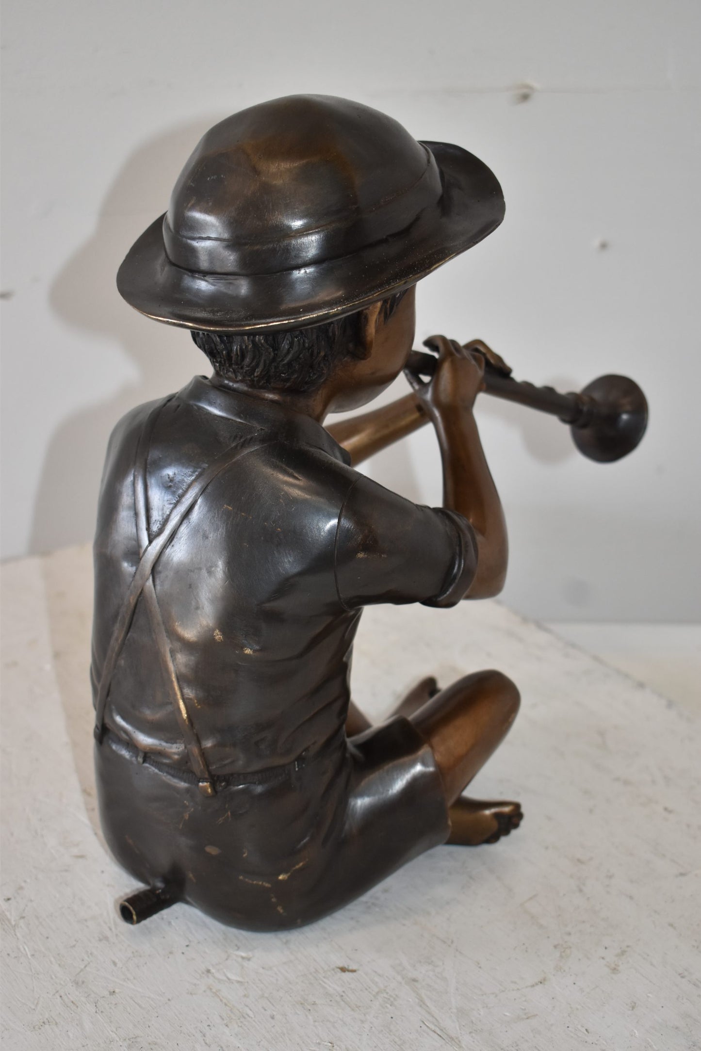 A little Boy Playing his Flute Bronze Fountain Size: 13" x 8" x 15"H