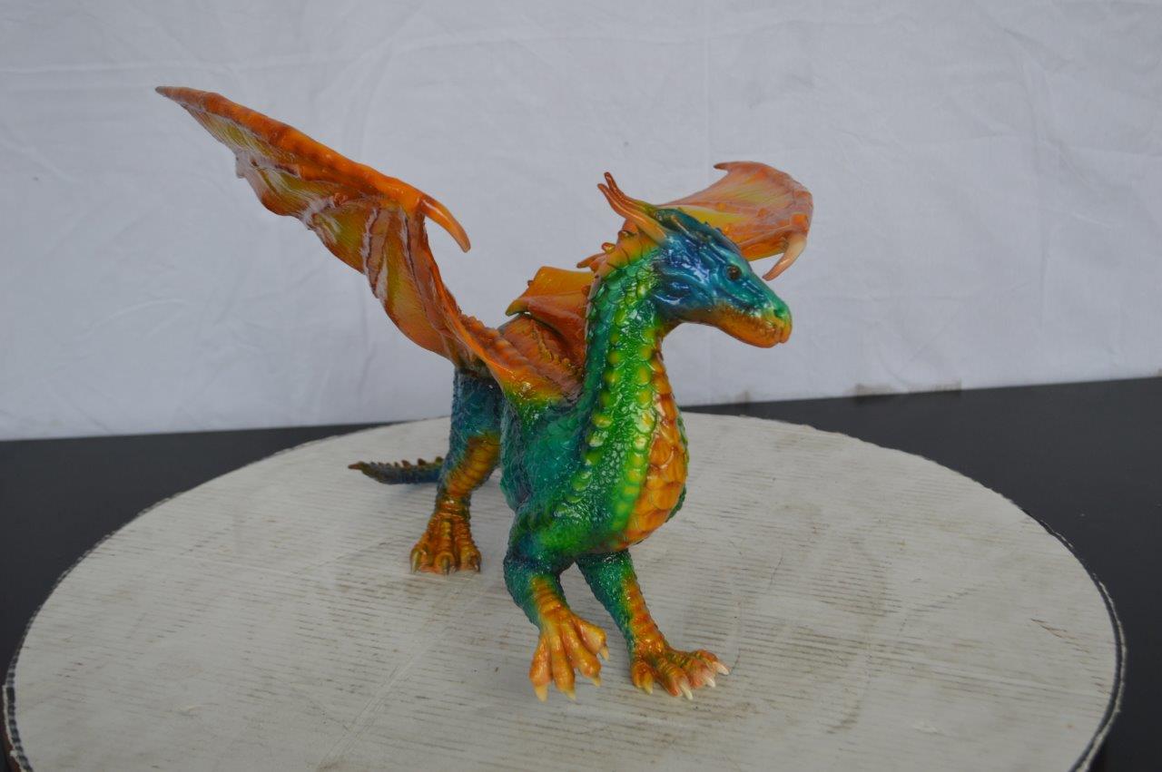 Painted Dragon Bronze Statue - Size: 16"L x 15"W x 12"H.