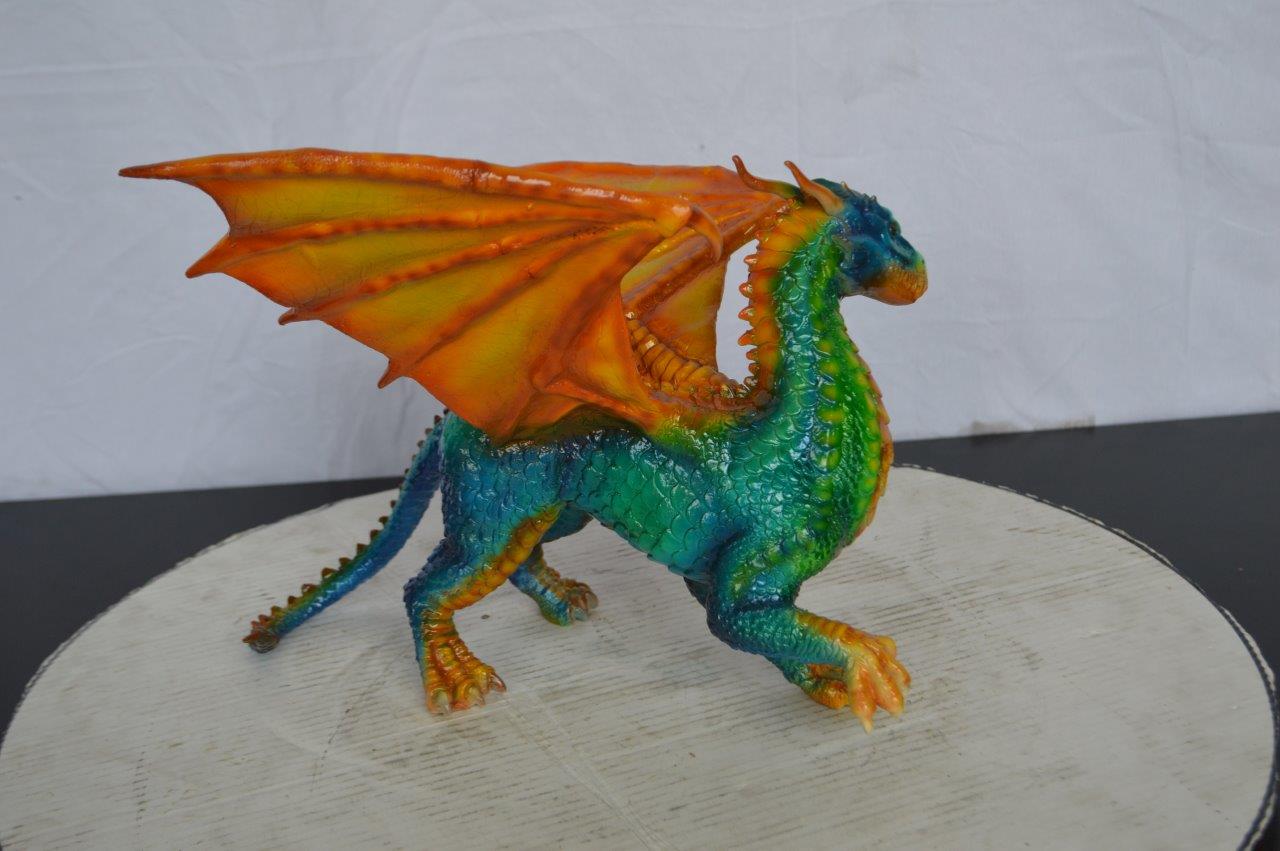 Painted Dragon Bronze Statue - Size: 16"L x 15"W x 12"H.