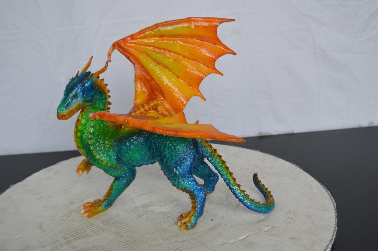 Painted Dragon Bronze Statue - Size: 16"L x 15"W x 12"H.