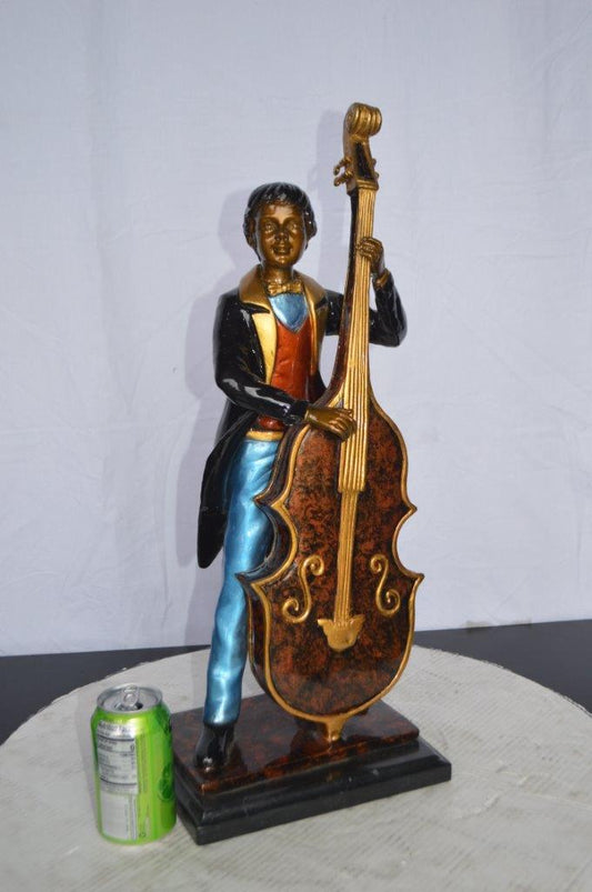 Musician Playing His Cello Bronze Statue -  Size: 8"L x 10"W x 23"H.