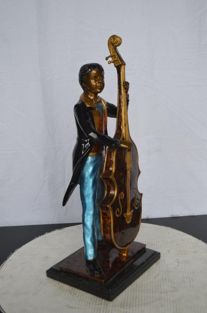 Musician Playing His Cello Bronze Statue - Size: 8"L x 10"W x 23"H.