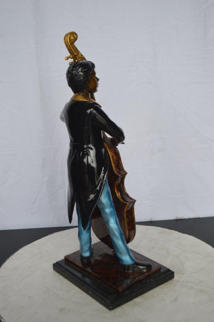 Musician Playing His Cello Bronze Statue - Size: 8"L x 10"W x 23"H.