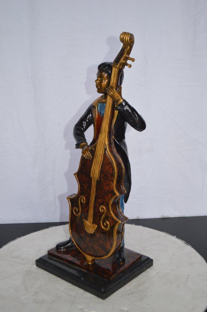 Musician Playing His Cello Bronze Statue - Size: 8"L x 10"W x 23"H.