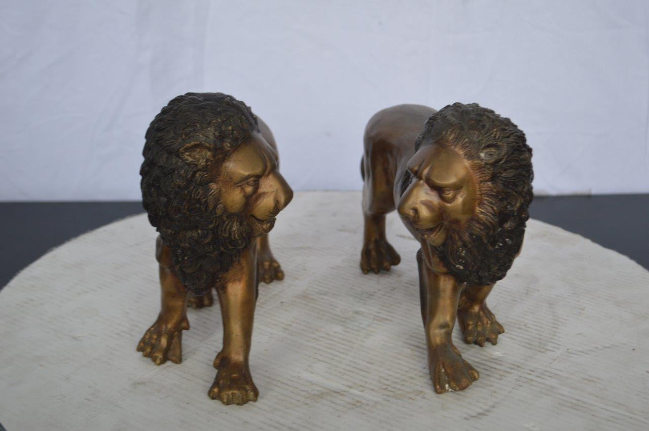 Pair of Lions Bronze Statue, Small - Size: 16"L x 5"W x 9"H.