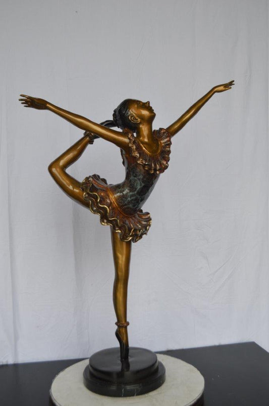 Ballet Dancer Dancing on one Leg Bronze Statue - Size: 35"L x 14"W x 47"H.