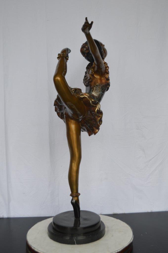 Ballet Dancer Dancing on one Leg Bronze Statue - Size: 35"L x 14"W x 47"H.