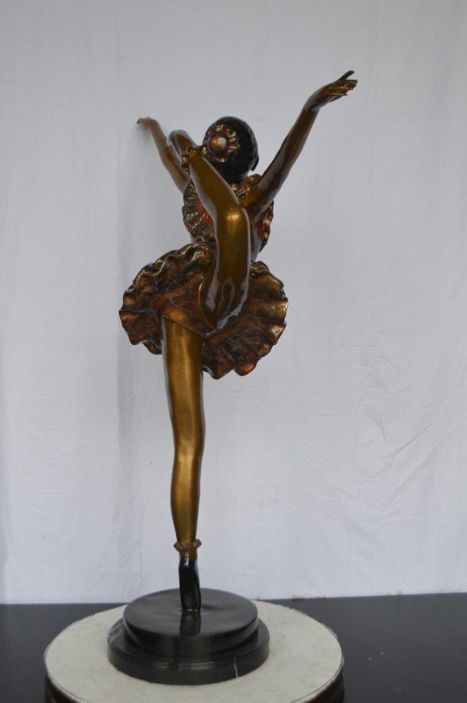 Ballet Dancer Dancing on one Leg Bronze Statue - Size: 35"L x 14"W x 47"H.