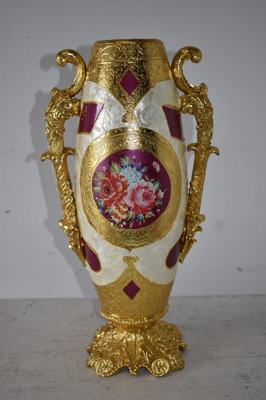 Gold and Flower Adorned Tall Resin Vase Size: 12" x 9" x 21"H
