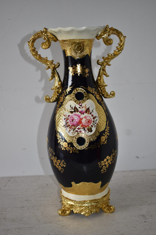 Black and Gold Rounded Resin Vase Size: 11" x 9" x 20"H
