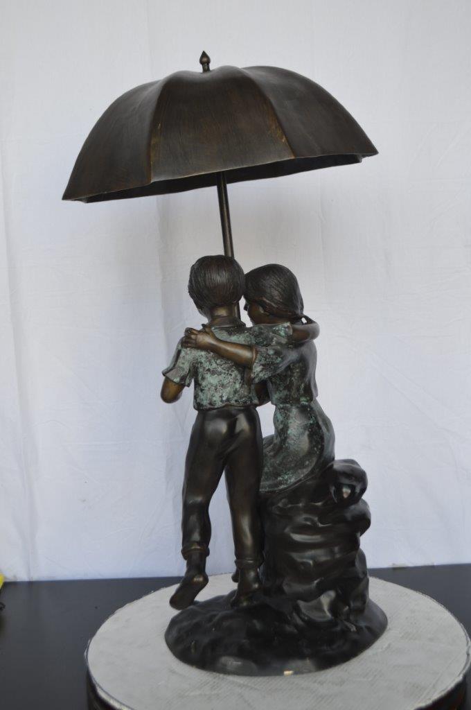 Kids Playing under Umbrella Bronze Fountain -  Size: 20"L x 20"W x 37"H.