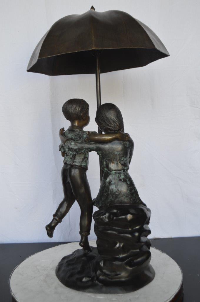 Kids Playing under Umbrella Bronze Fountain -  Size: 20"L x 20"W x 37"H.