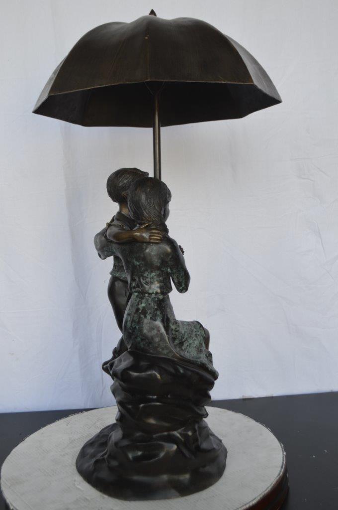Kids Playing under Umbrella Bronze Fountain - Size: 20"L x 20"W x 37"H.