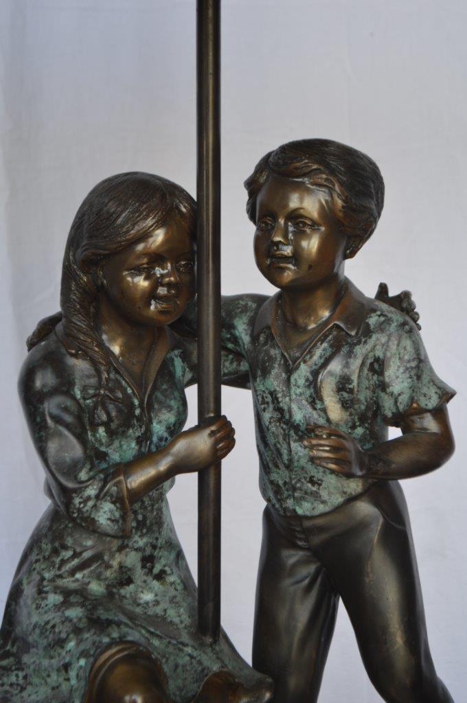 Kids Playing under Umbrella Bronze Fountain - Size: 20"L x 20"W x 37"H.
