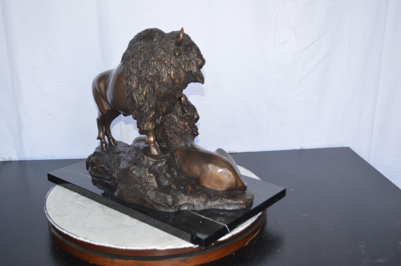 Bison Pack Bronze Statue on A Marble Base -  Size: 14"L x 24"W x 18"H.