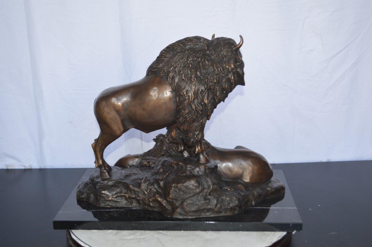 Bison Pack Bronze Statue on A Marble Base -  Size: 14"L x 24"W x 18"H.