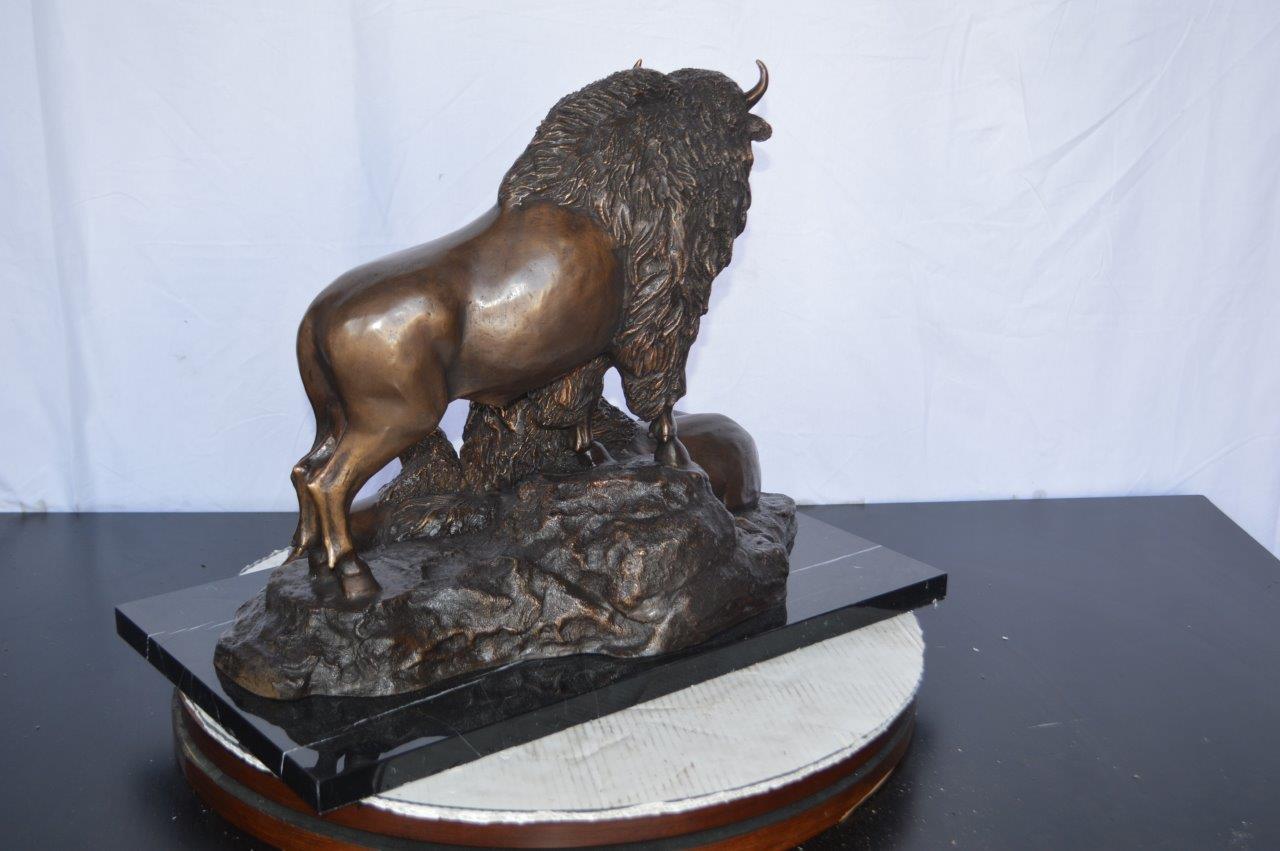 Bison Pack Bronze Statue on A Marble Base -  Size: 14"L x 24"W x 18"H.