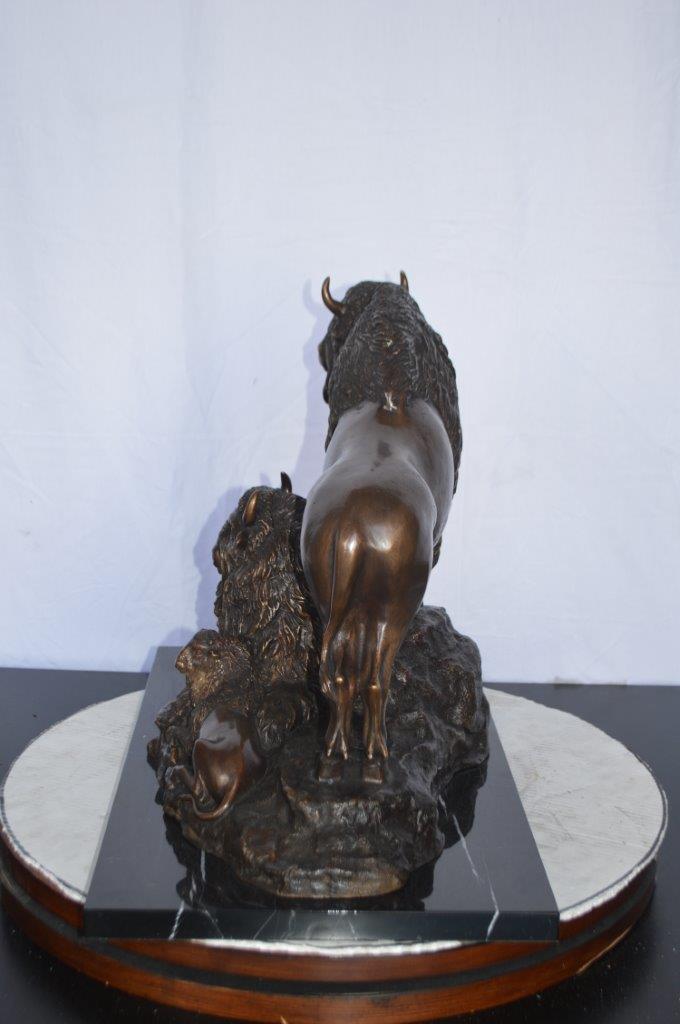 Bison Pack Bronze Statue on A Marble Base -  Size: 14"L x 24"W x 18"H.