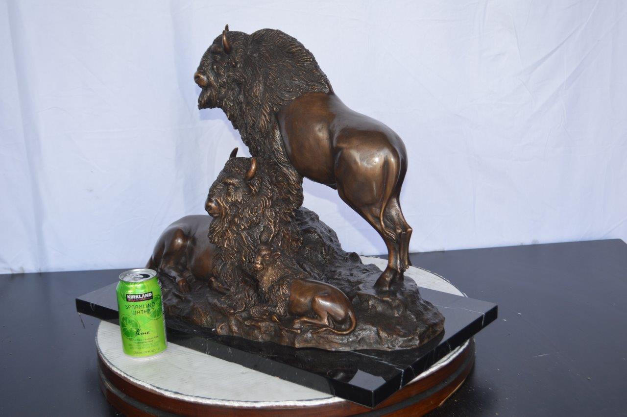 Bison Pack Bronze Statue on A Marble Base -  Size: 14"L x 24"W x 18"H.