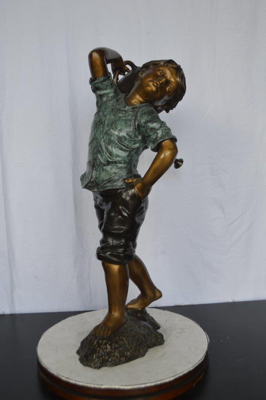 Young Boy Holding a Watering Can Bronze Fountain -  Size: 25"L x 17"W x 41"H.