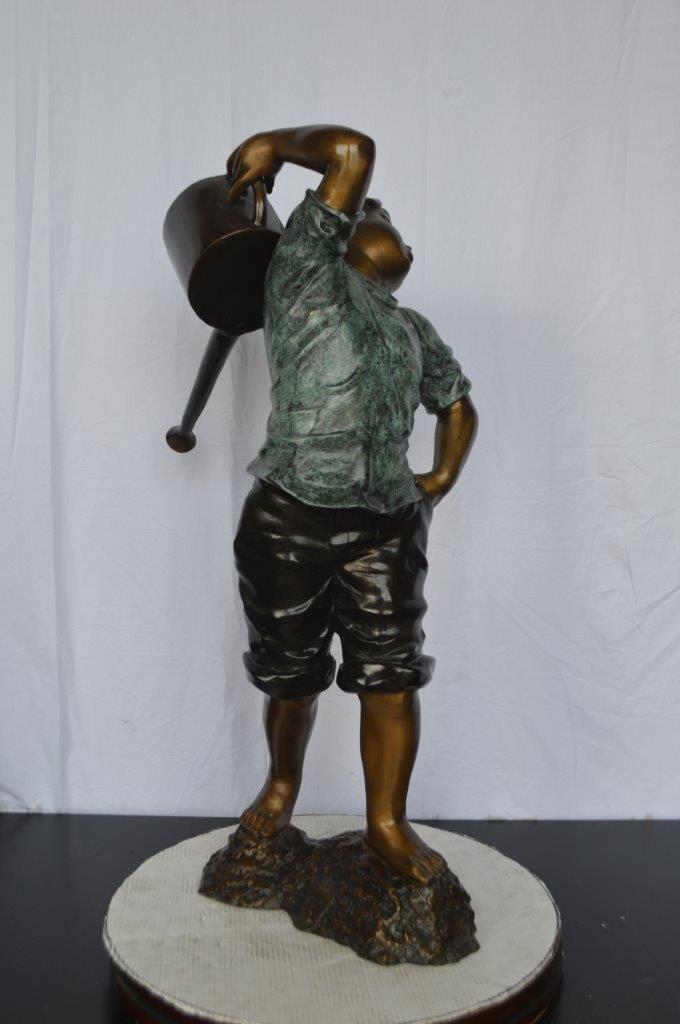 Young Boy Holding a Watering Can Bronze Fountain -  Size: 25"L x 17"W x 41"H.