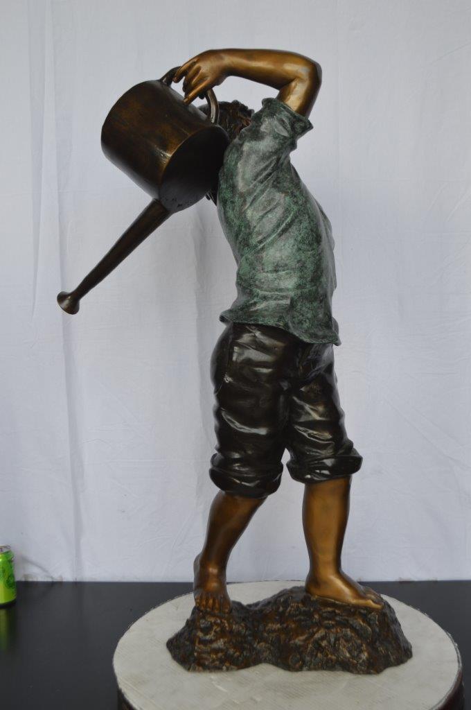 Young Boy Holding a Watering Can Bronze Fountain -  Size: 25"L x 17"W x 41"H.