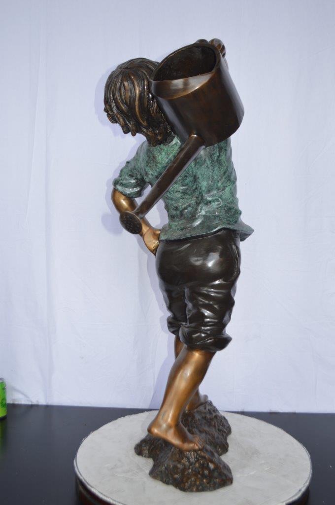 Young Boy Holding a Watering Can Bronze Fountain -  Size: 25"L x 17"W x 41"H.