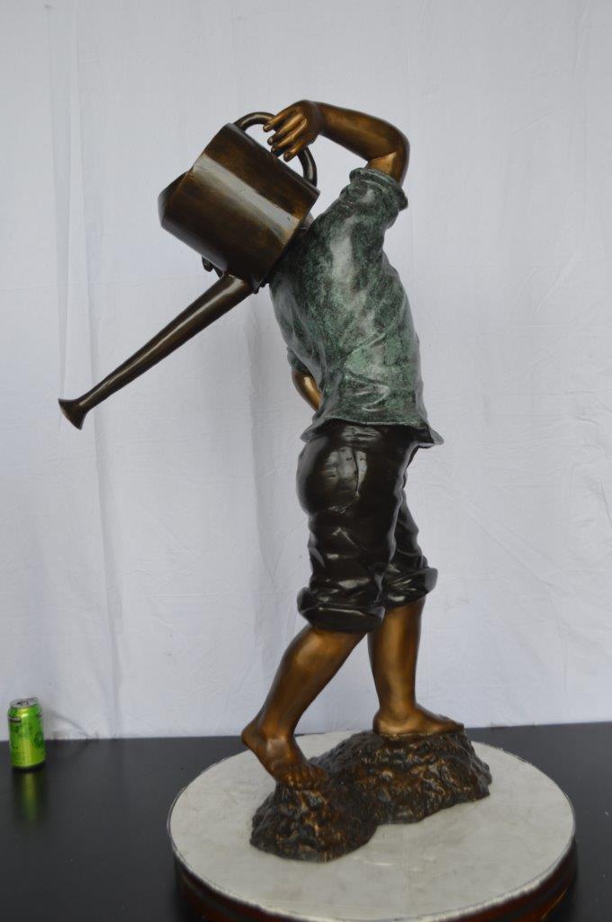 Young Boy Holding a Watering Can Bronze Fountain -  Size: 25"L x 17"W x 41"H.